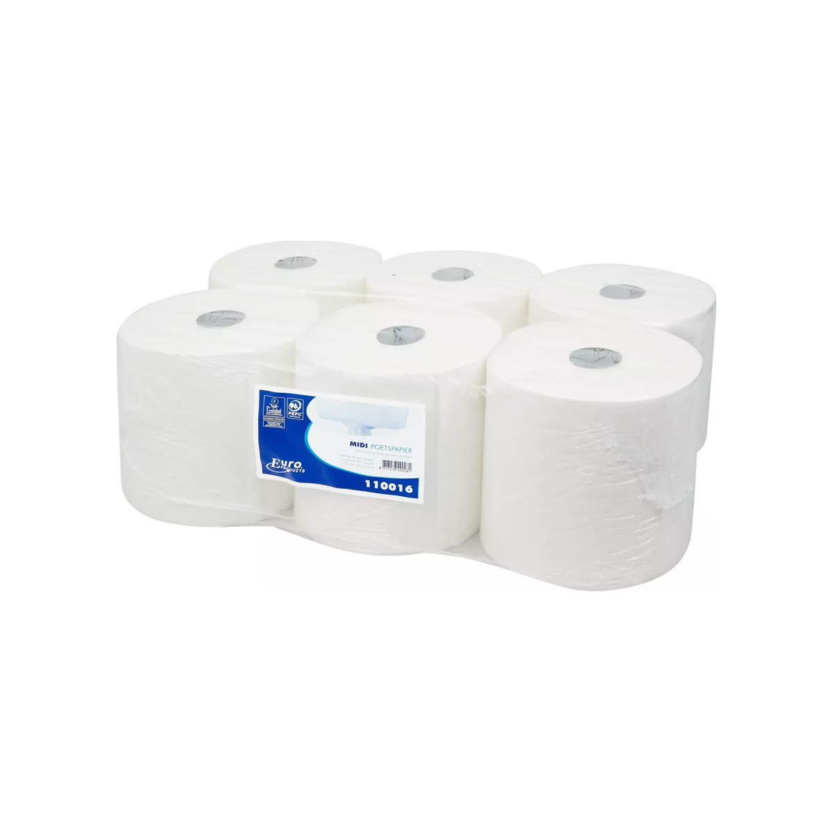 Pallet midi poetsrol cellulose 2-laags wit, 160 meter, 6 rollen per pak (2)