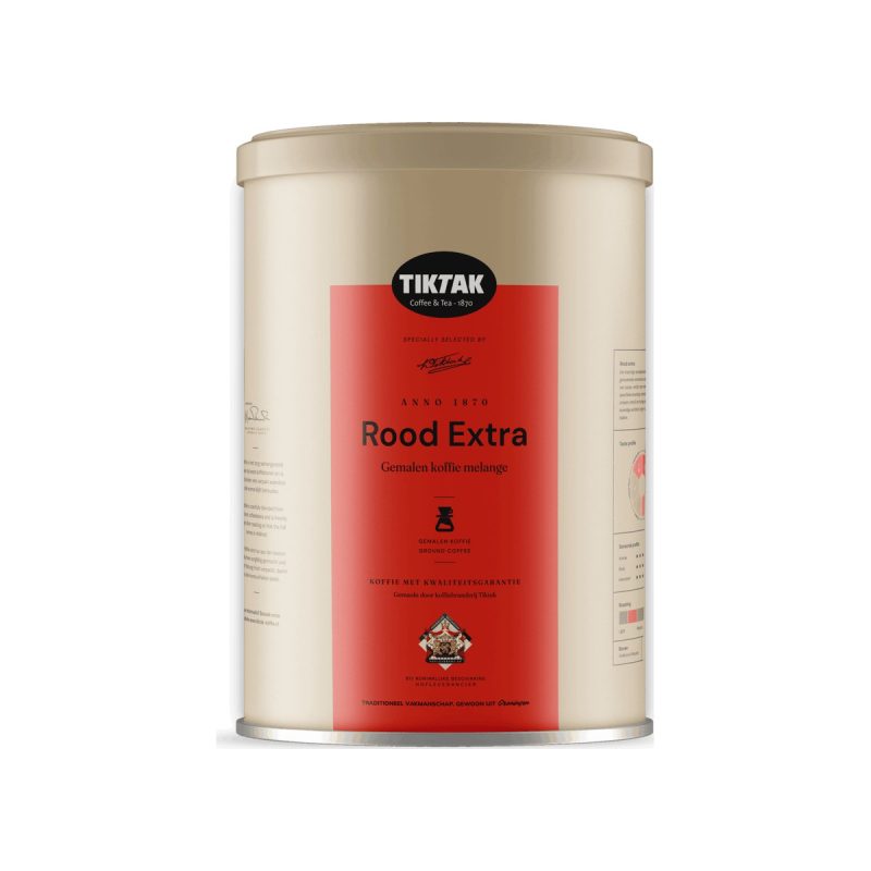 Pallet snelfilterkoffie Tiktak Rood Extra, blik 3,5 kg, 60 blikken per pallet