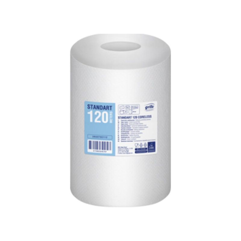 Pallet mini poetsrol coreless gerecycled 1-laags naturel, 120 meter, 12 rollen per doos