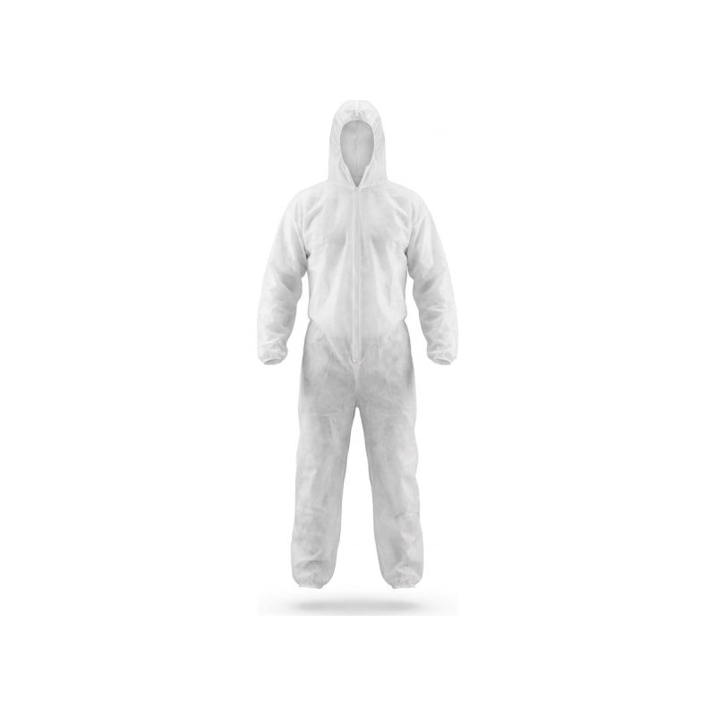 Pallet wegwerpoverall PP non-woven wit met capuchon en ritssluiting maat XXXL, per stuk verpakt