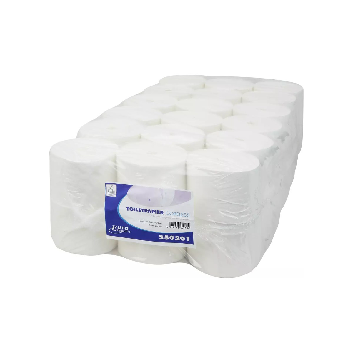 Pallet toiletpapier zonder koker gerecycled 1-laags wit, 1400 vel, 36 rollen per pak (2)