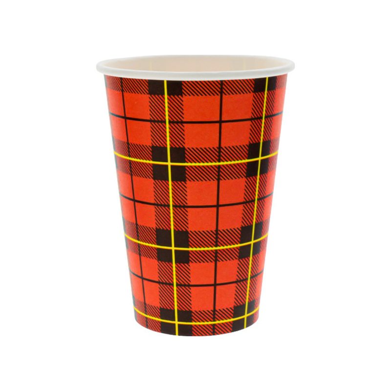 Pallet koffiebekers karton 180 ml rood Schotse ruit, Ø 70 mm, 2.500 bekers per doos